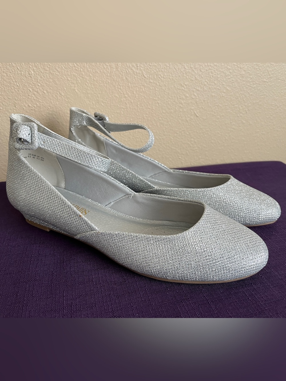 Dream Pairs Revona Women's Silver Glitter Ankle Strap Low Wedge Flats New